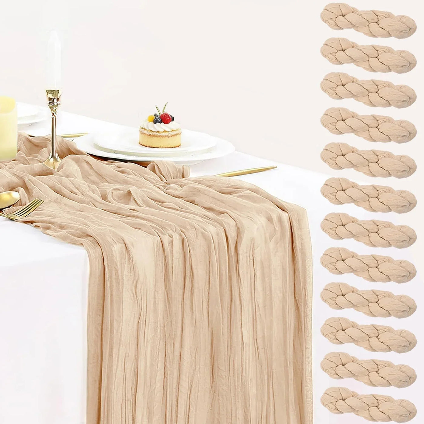 12 Pack Champagne Cheesecloth Table Runner 35X120 Inches, Easter Spring Cheese Cloth Table Runner 10FT Boho Sheer Gauze Runner for Bridal Shower Wedding Baby Shower Party Decor