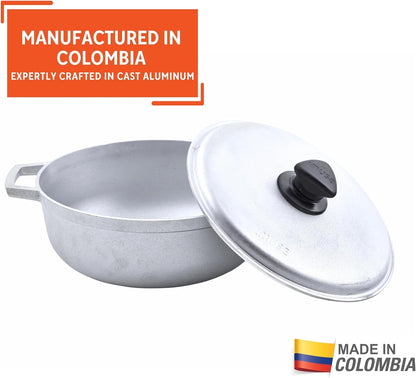 Traditional Caldero Made in Colombia with Lid, 4.8 Quart, Silver