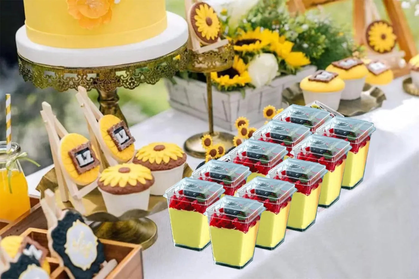 5-Ounce Transparent Square Dessert Cups (50 Dessert Cups+50 Spoons)