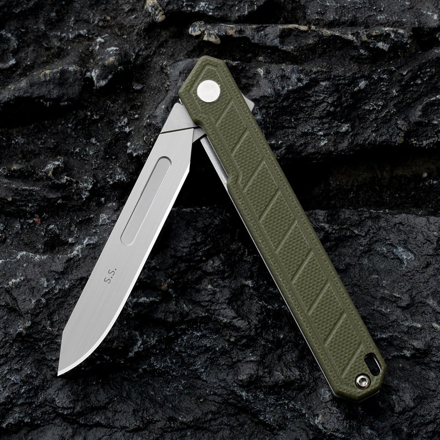 G046 Mecha Mini Slim Folding Scalpel with 5Pcs #24 and 5Pcs #60 G11 Handle with Liner Lock, Utility EDC Pocket Knife with Back Clip（Black）