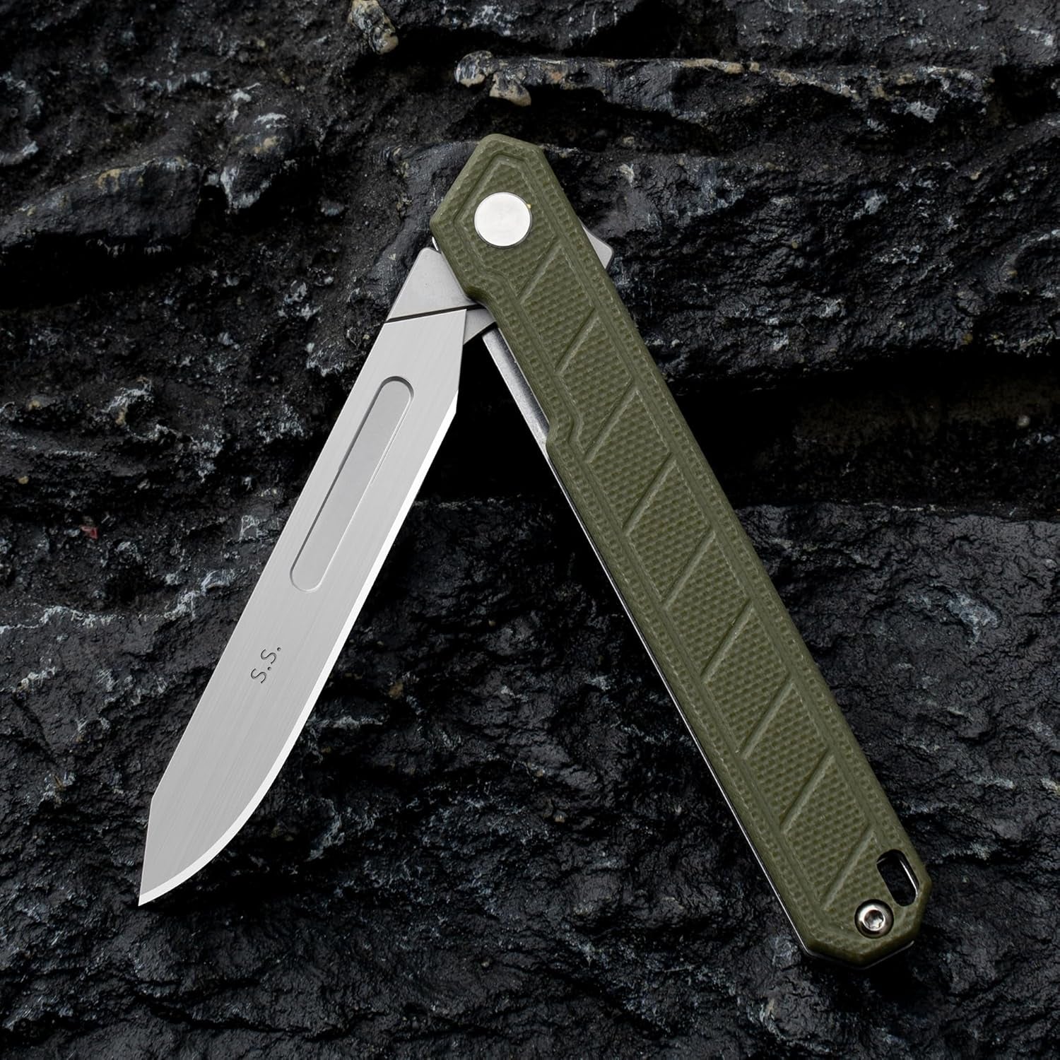 G046 Mecha Mini Slim Folding Scalpel with 5Pcs #24 and 5Pcs #60 G11 Handle with Liner Lock, Utility EDC Pocket Knife with Back Clip（Black）