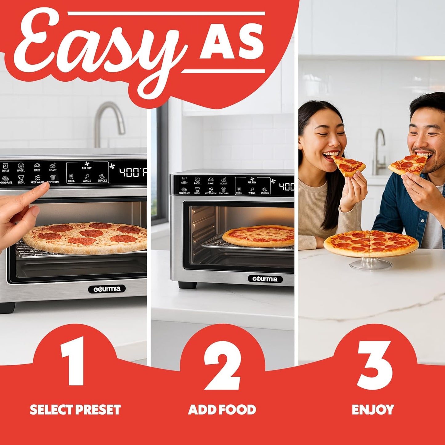 Toaster Oven Digital Air Fryer - Convection Mode with 4 Slice Capacity, 3 Rack Positions, 12 Presets, Toast, Bagel, Bake, Roast, Broil, Dehydrate, Popcorn, Fits 9" Pizza, Stainless Steel