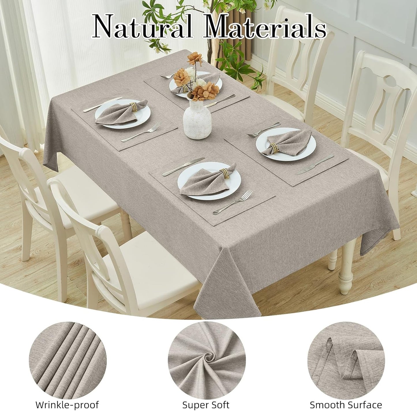 Rectangle Table Cloth Linen Farmhouse Stainproof Waterproof Washable Polyester Oblong Rectangular Fabric Table Cover for Kitchen Dining Dinner(Flaxen/52X70 Inch)