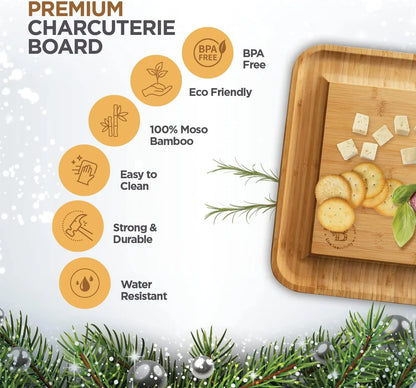 Charcuterie Boards Gift Set - Bamboo Cheese Board Set Charcuterie Tray & Serving Platter for Hosting & Entertaining, Wooden Cheese Platter, Kitchen Gifts for Women, Gifts for Home, Wedding & Birthday