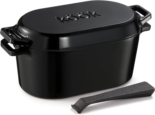 Enameled Cast Iron Dutch Oven for Sourdough Bread Baking - 3.4 Qt Pot with Lid for Even Heat Distribution - Includes Lid Lever