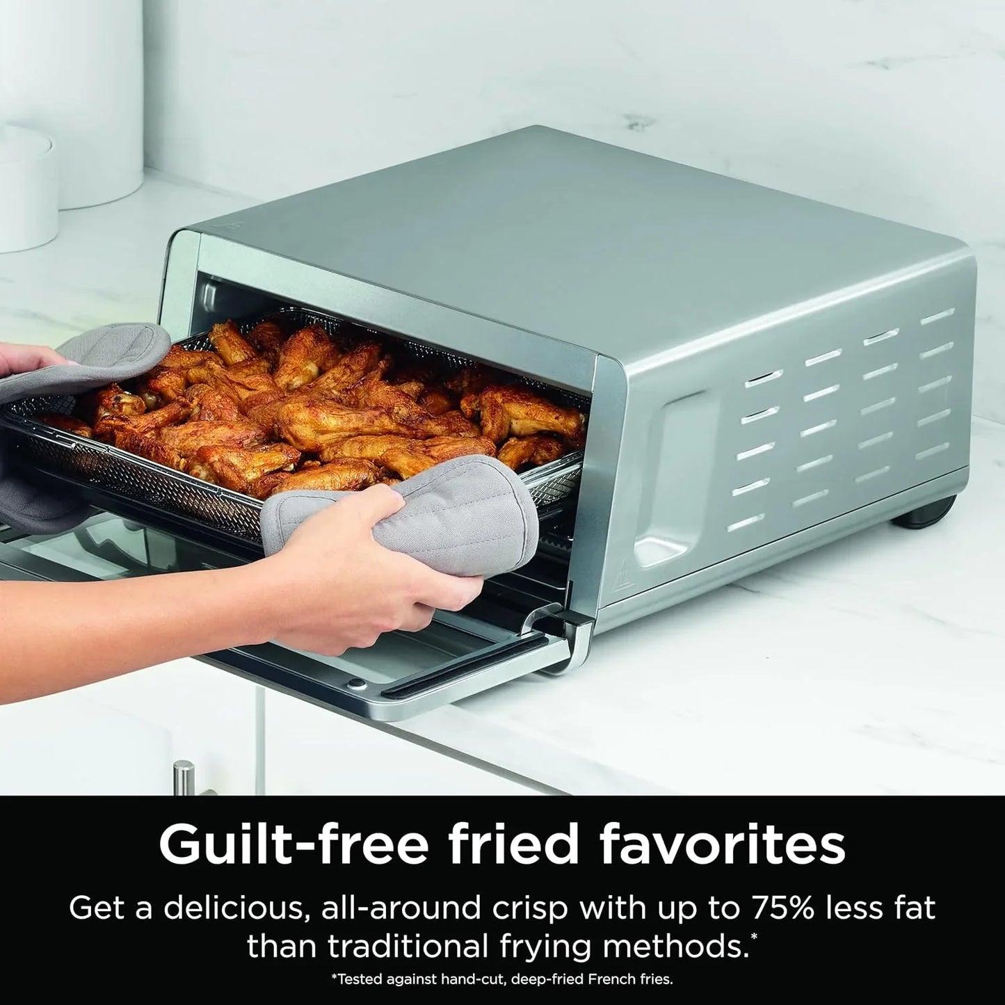 Air Fryer Toaster Oven Combo | 8-In-1 Functionality | Flip up & Away for Storage Space | Air Fry Basket, Sheet Pan, Wire Rack & Removable Crumb Tray |1800 Watt | Stainless Steel | SP151