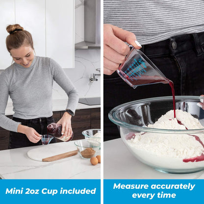 4-Piece Angled Liquid Measuring Cups Plastic Set - Bpa-Free Mini Oz, 1, 2 and 4 Plastic Measuring Cup Sizes - Measuring Cups for Liquids with ML & Cups Measures - Small & Large Measure Cup