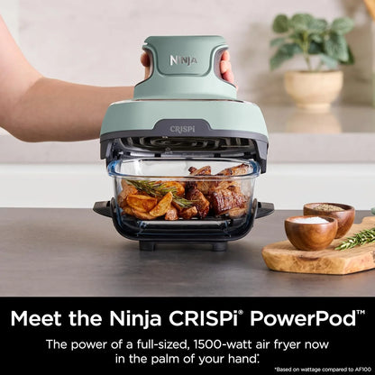 Crispi 4-In-1 Glass Air Fryer | 450°F | Non-Toxic | 4QT & 6-Cup Glass Containers W/Lids | Microwave, Freezer, Dishwasher Safe | Max Crisp, Air Fry, Bake, Recrisp | Green | FN101SG
