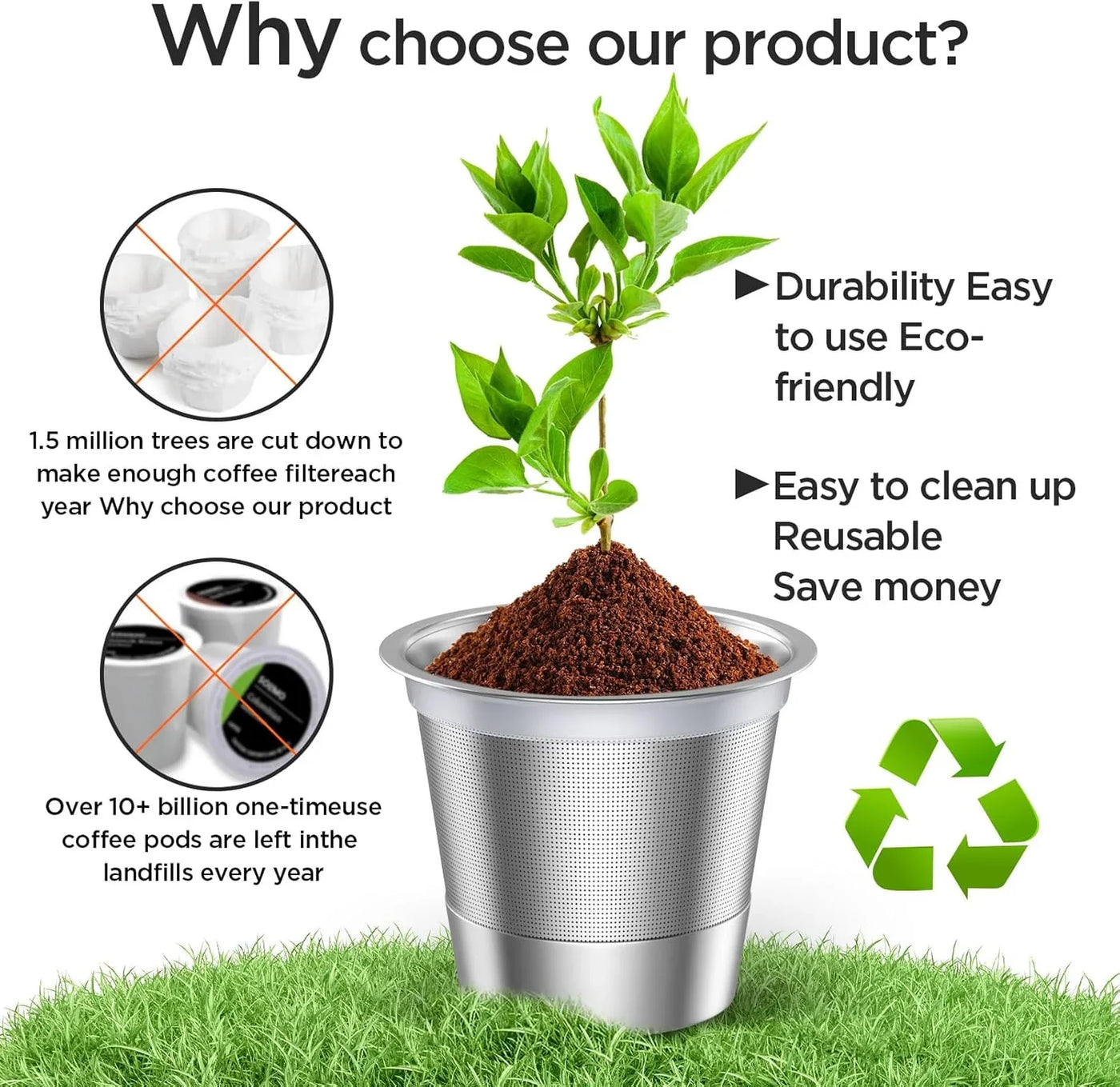 Reusable K Cups and Coffee Pods,Universal Stainless Steel K Cups for Keurig 2.0 and 1.0 Coffee Makers Machine(2Pack)