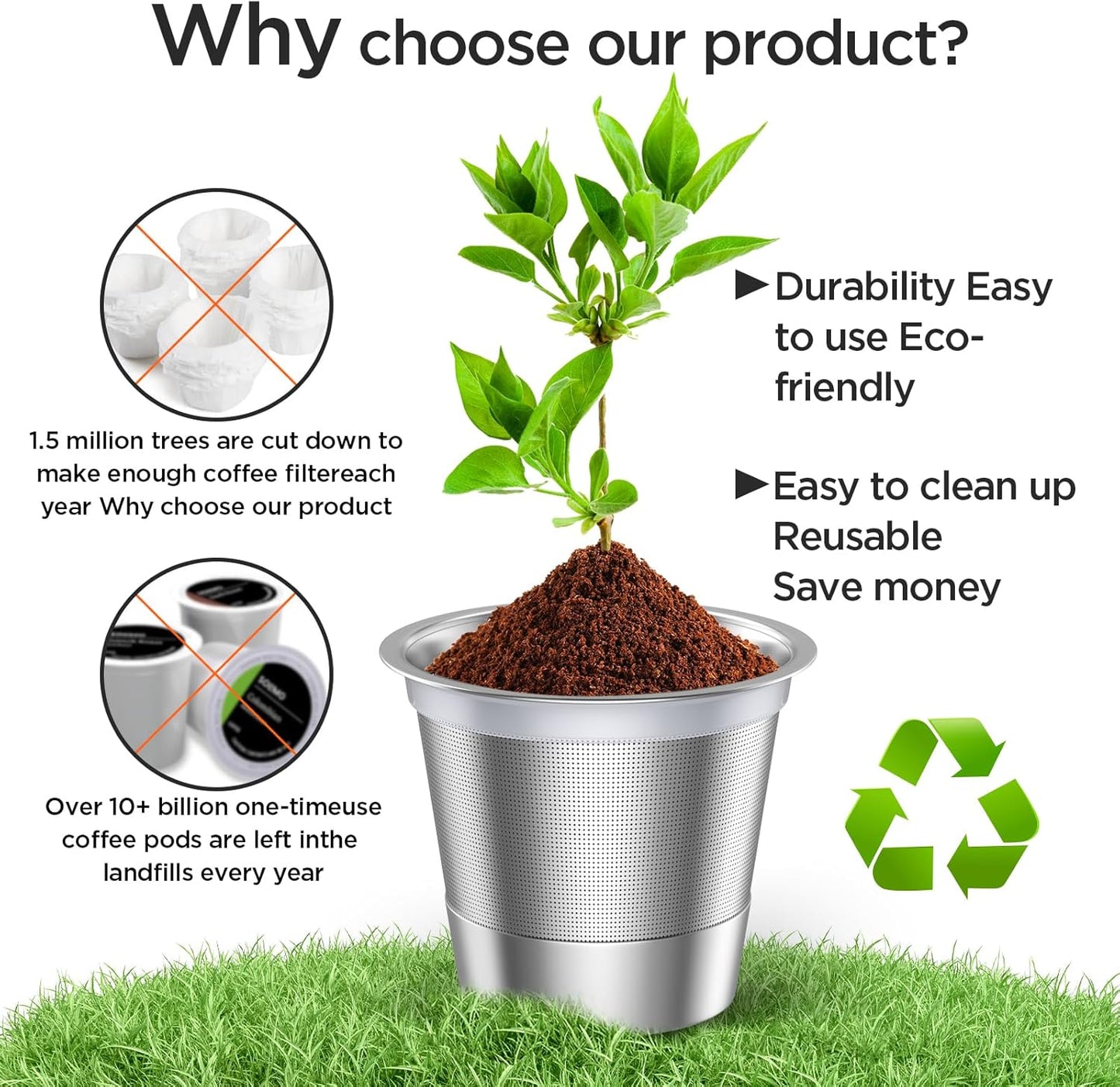 Reusable K Cups and Coffee Pods,Universal Stainless Steel K Cups for Keurig 2.0 and 1.0 Coffee Makers Machine(2Pack)