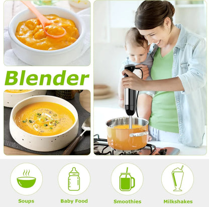 Immersion Blender Handheld with Food Processor, 20 Speeds Hand Blender with Turbo Mode, Stainless Steel Blade, Egg Whisk, Beaker & Chopper Bowl, Hand Mixer for Smoothie, Soup, Baby Food