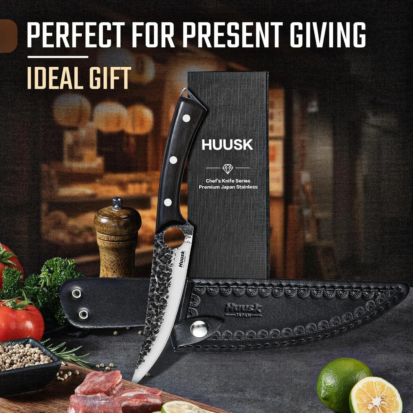 Viking Boning Knife 6 Inch, Japanese Boning Knives for Meat Cutting, Full Tang Fillet Knife with Sheath, Brisket Trimming Knives for BBQ, Camping, Christmas Gift for Men and Women