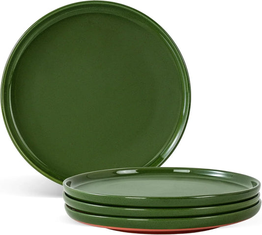 Ceramic Dinner Plates, 10.25 Inch Flat Dish Set for 4, Perfect for Family and Entertaining, Microwave & Dishwasher Safe, Dinner Dishes for Steak, Sandwiches, Pizza,Pasta, Elegant Green