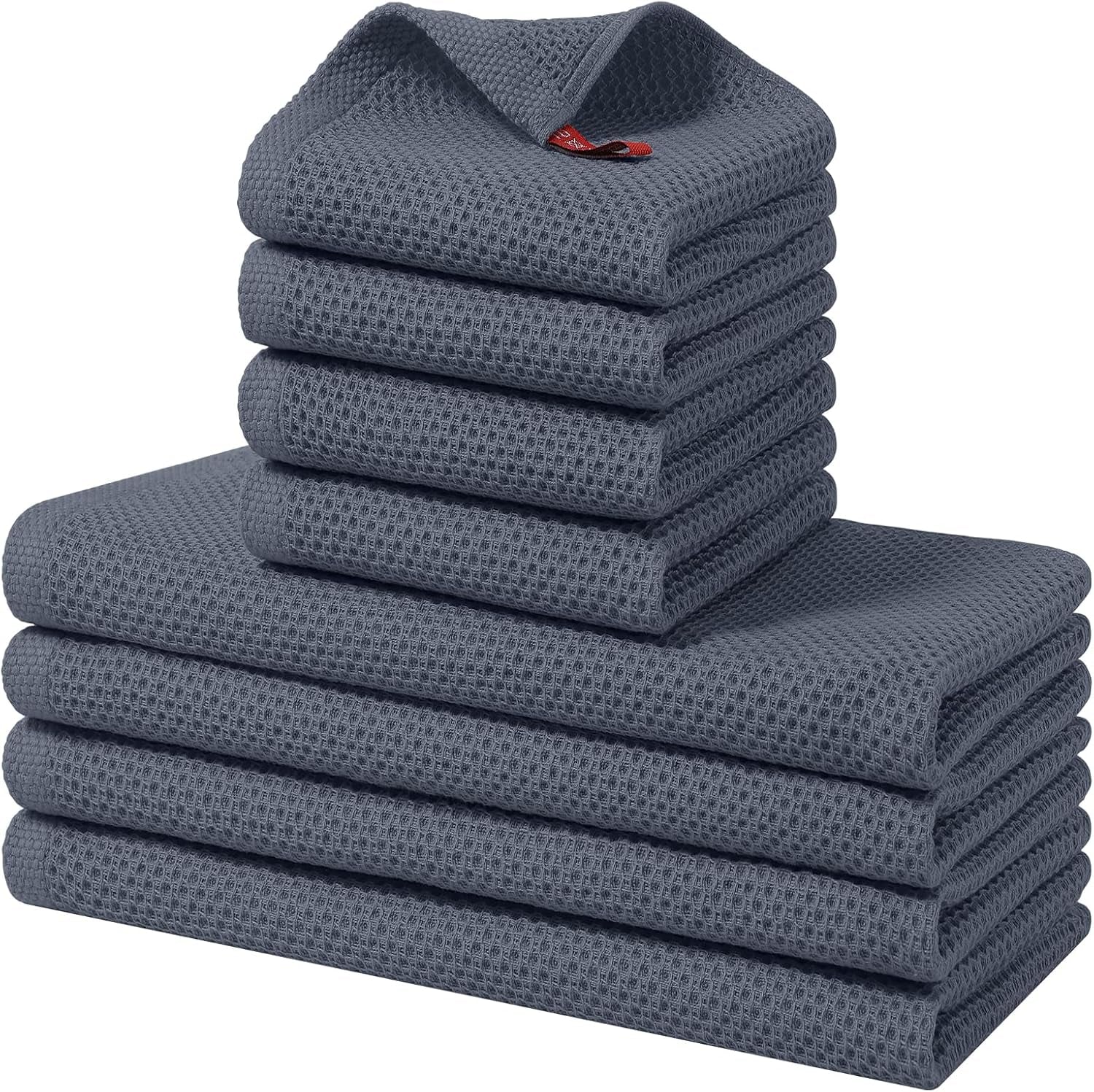 100% Cotton Kitchen Towels and Dishcloths Set, 12 X 12 Inches and 13 X 28 Inches, Set of 8 Bulk Kitchen Towels Set, Ultra Soft Absorbent Dish Cloths for Washing Dishes, Dark Grey