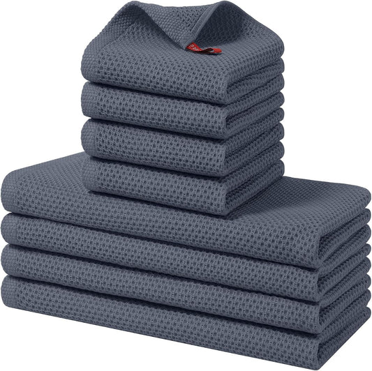 100% Cotton Kitchen Towels and Dishcloths Set, 12 X 12 Inches and 13 X 28 Inches, Set of 8 Bulk Kitchen Towels Set, Ultra Soft Absorbent Dish Cloths for Washing Dishes, Dark Grey