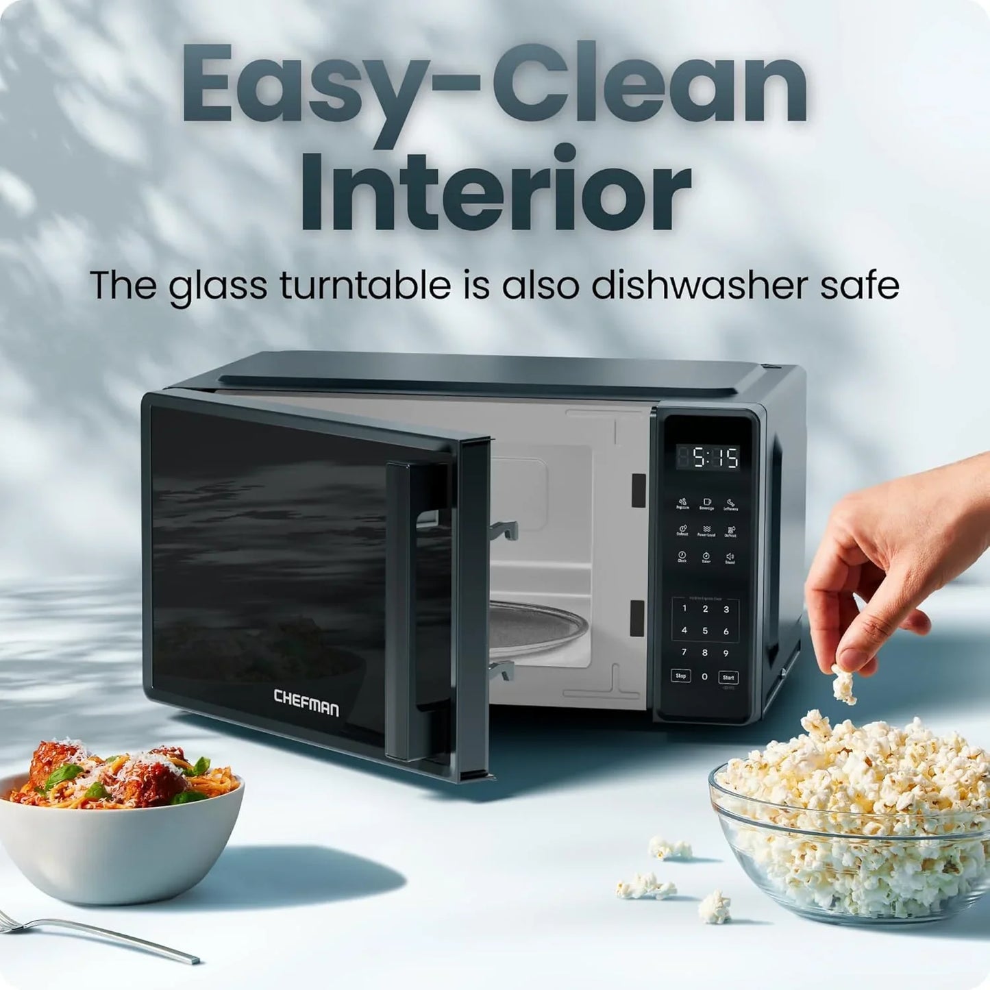 Countertop Microwave Oven 0.7 Cu. Ft., 700 Watts with 10 Power Levels, 6 Cooking Presets with One-Touch Express Cook, Eco Mode, Child Safety Lock, & Mute Button - Black