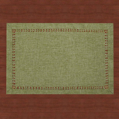 Set of 4 Handcrafted Solid Sage Green Color Dining Table Place-Mats, Double-Hemstitched, Rectangular 12 X 18 Inch