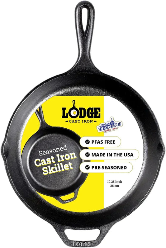 Seasoned Cast Iron Skillet - Pfas-Free, Non-Toxic Cookware - Use with an Oven, Stove, Grill, or Campfire - Naturally Non-Stick & Oven Safe - 10.25 Inches