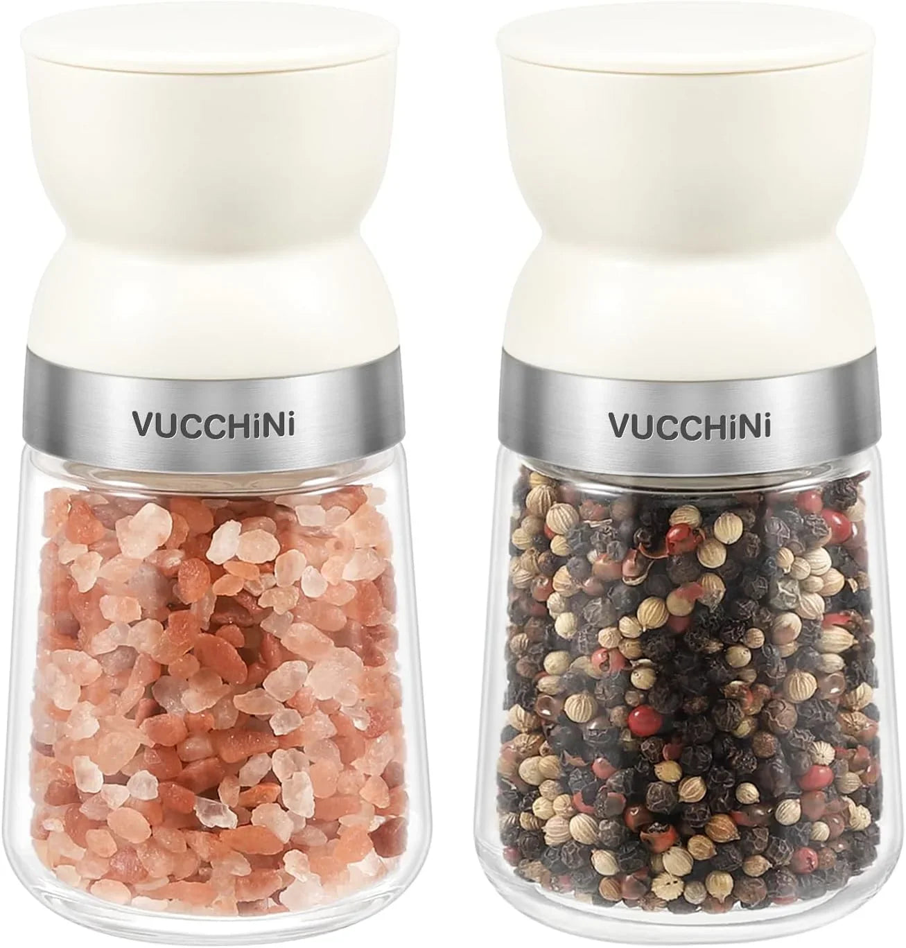 Salt and Pepper Grinder Set with Adjustable Coarseness Ceramic Pepper Mill Manual Effortless Salt Grinder Spice Grinder for Home, Kitchen, Beige