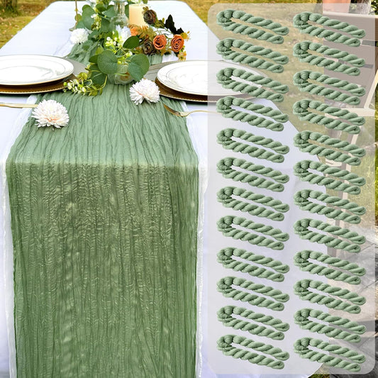 24 Pack Sage Green Cheesecloth Table Runner Rustic Gauze 22X120 Inch Long Table Runner for Wedding Bridal Shower Birthday Party Banquet Boho Decoration(#29)