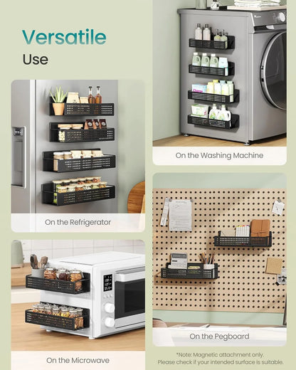 Strong Magnetic Spice Rack for Refrigerator, Set of 4, 2 Large and 2 Small Kichen Magnetic Shelves for Microwave, Washing Machine, Spice Organizers, No Drilling Needed, Ink Black UKCS061B01