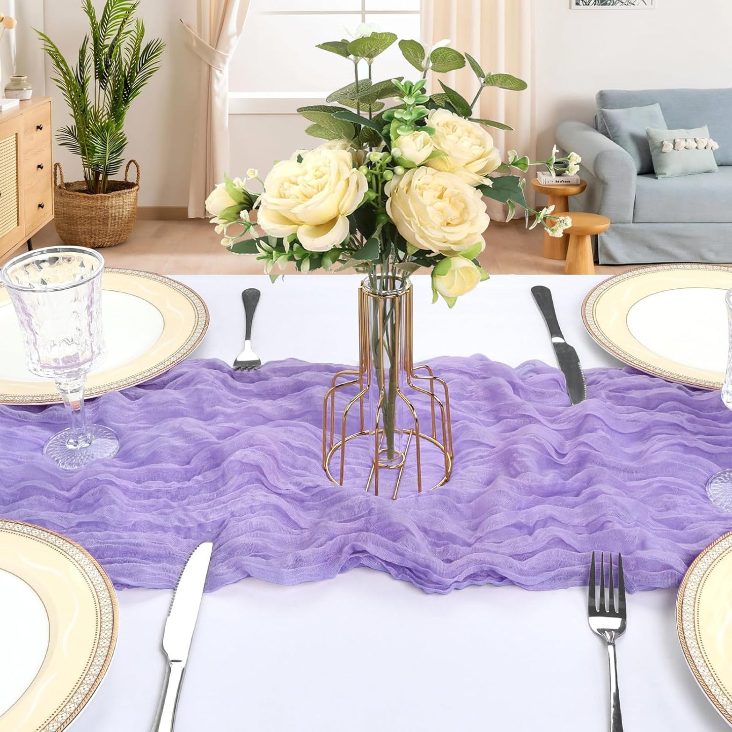 6 Pack 10FT Lavender Purple Cheesecloth Table Runner 120 Inch Gauze Rustic Boho Spring Cheese Cloth Table Runner Sheer Fabric Decorations for Holiday Party Wedding Banquet Bridal Baby Shower Décor