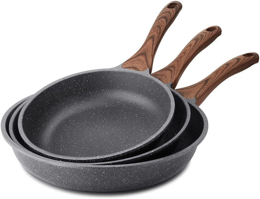 Nonstick Frying Pan Skillets, Swiss Granite Coating Omelette Pans, Healthy Cookware Chef'S Pan, Free of Intentionally Added PFOA (9.5+11+12.5 Inch)