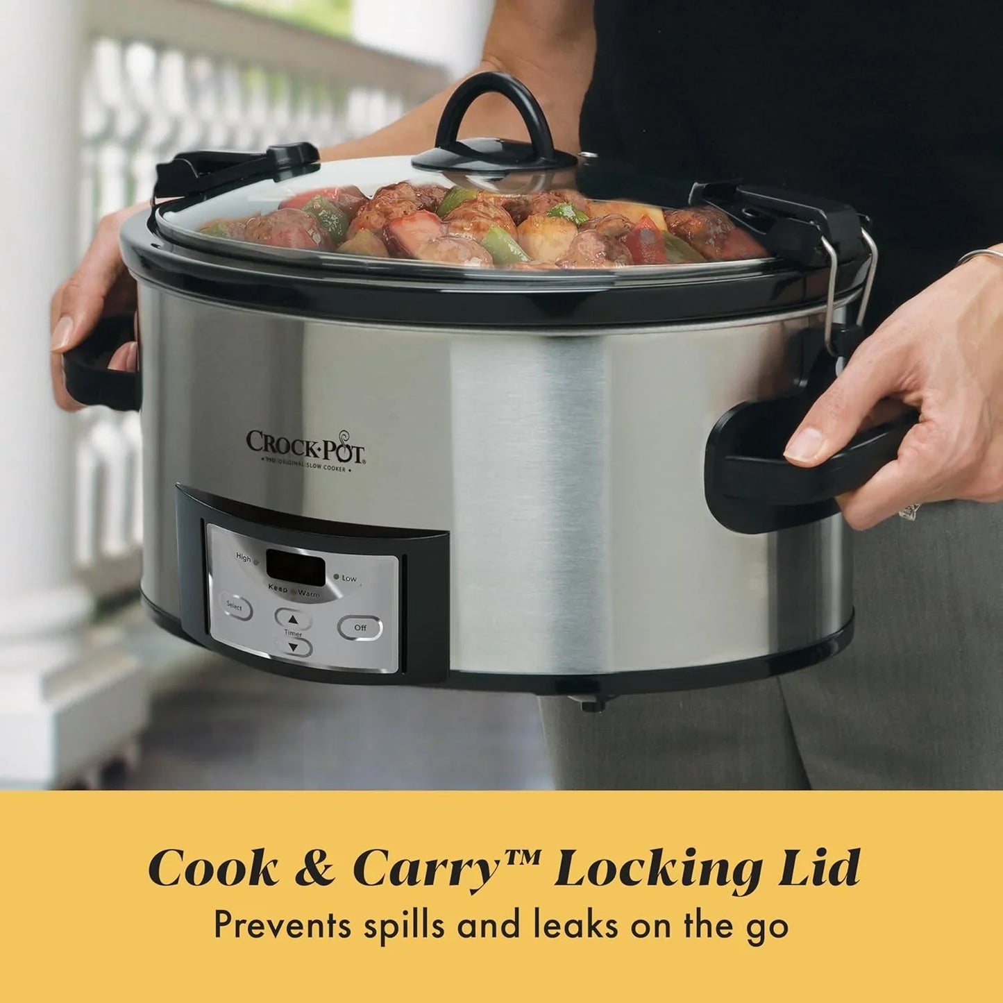 6 Quart Cook & Carry Programmable Slow Cooker with Digital Timer Stainless Steel (CPSCVC60LL-S) Pack of 1
