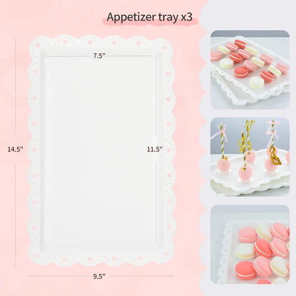 Pack of 10  Cake Stand Set, with 3 X Two-Tier and 3 X Three-Tier Cupcake Stands, 4 X Appetizer Trays, 1 X Tablecloth for Birthday Bridal Baby Shower Party (White)
