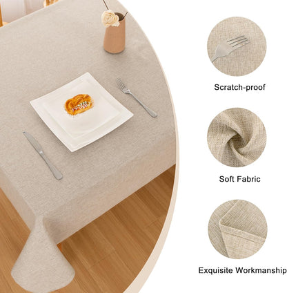 Faux Linen Polyester Rectangle Tablecloth - Wrinkle and Stain Resistant Washable Table Cloth for Kitchen Dining Room Holiday Table Cover for Party Dinner, Beige, 54 X 80 Inch