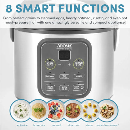 Professional Digital Rice Cooker, Multicooker, 4-Cup (Uncooked) / 8-Cup (Cooked), Steamer, Slow Cooker, Grain Cooker, 2Qt, Stainless Steel Exterior, ARC-994SG