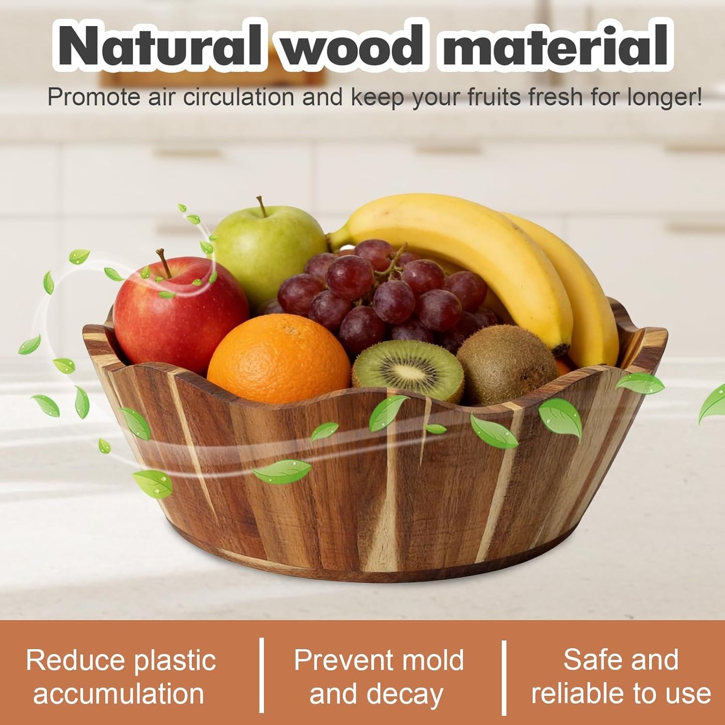 Wooden Fruit Bowl Large Serving Bowl for Kitchen Counter Ideal for Fruit Salad Mixing Snacks Desserts and Bread