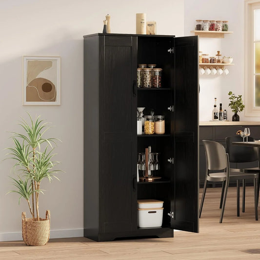 Tall Pantry Cabinet, 60" Kitchen Pantry Storage Cabinet with 2 Doors and Adjustable Shelves, Freestanding Kitchen Cabinet, Cupboard for Dining Room, Bathroom, Antique Black