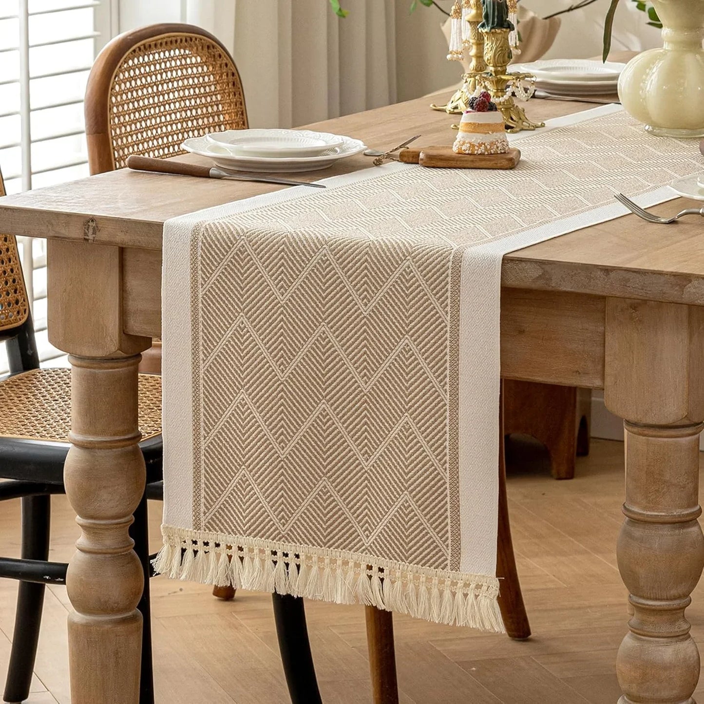 Table Runners 63 Inches,Waterproof Boho Table Runner with Tassel Fringe,Table Runner for Party Coffee Table