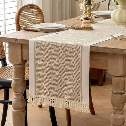 Table Runners 63 Inches,Waterproof Boho Table Runner with Tassel Fringe,Table Runner for Party Coffee Table
