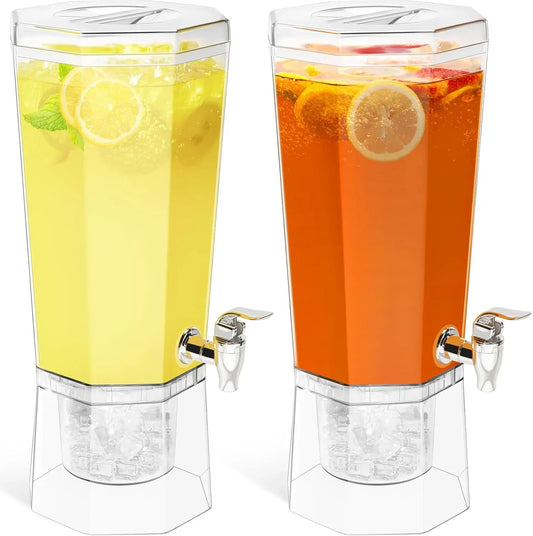 1 Gallon Drink Dispenser for Parties 2 Pcs, 4L Plastic Beverage Container with Stand for Juice/Tea/Soda & Lemonade, Clear Water Pitcher with Spigot for Mimosa Bar Hosting 39 X 16 Cm/15X6"