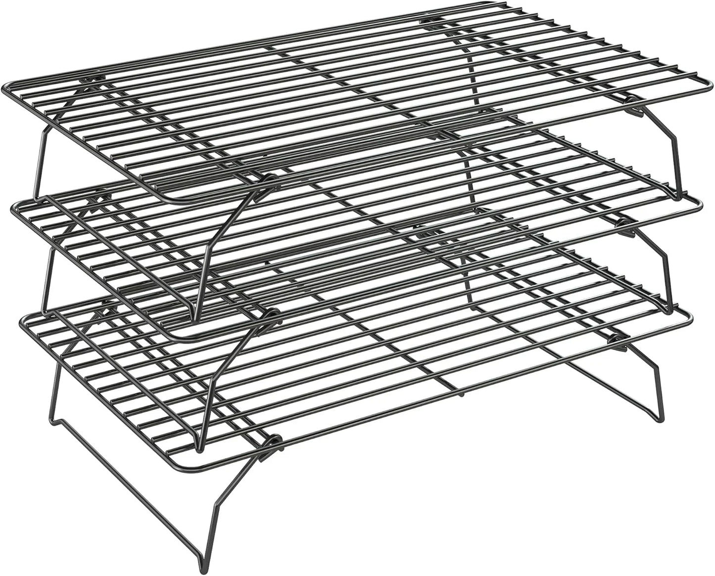 3 Tier Stackable Cooling Rack for Batch Cooling Cookie, Pizza, Cake-15.8”X 10”- Heavy Duty Cooling Racks for Cooking and Baking, Oven and Dishwasher Safe Baking Supplies-Black