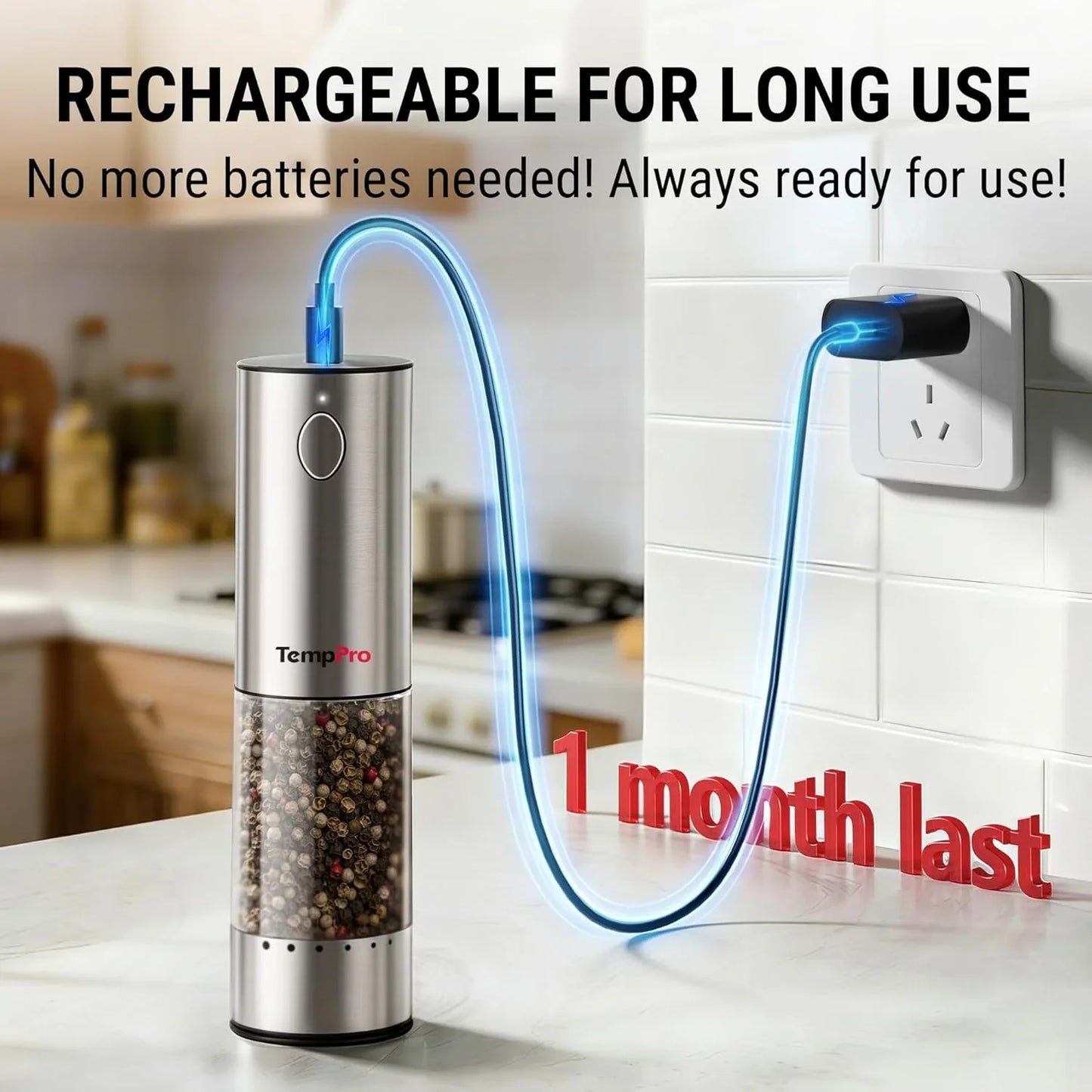 100Ml Electric Salt and Pepper Grinder Set Rechargeable, Automatic Pepper Grinder Shakers with External Adjustment, Refillable Pepper Mill Set with Cover & LED, 2-Pack(Previously Thermopro)