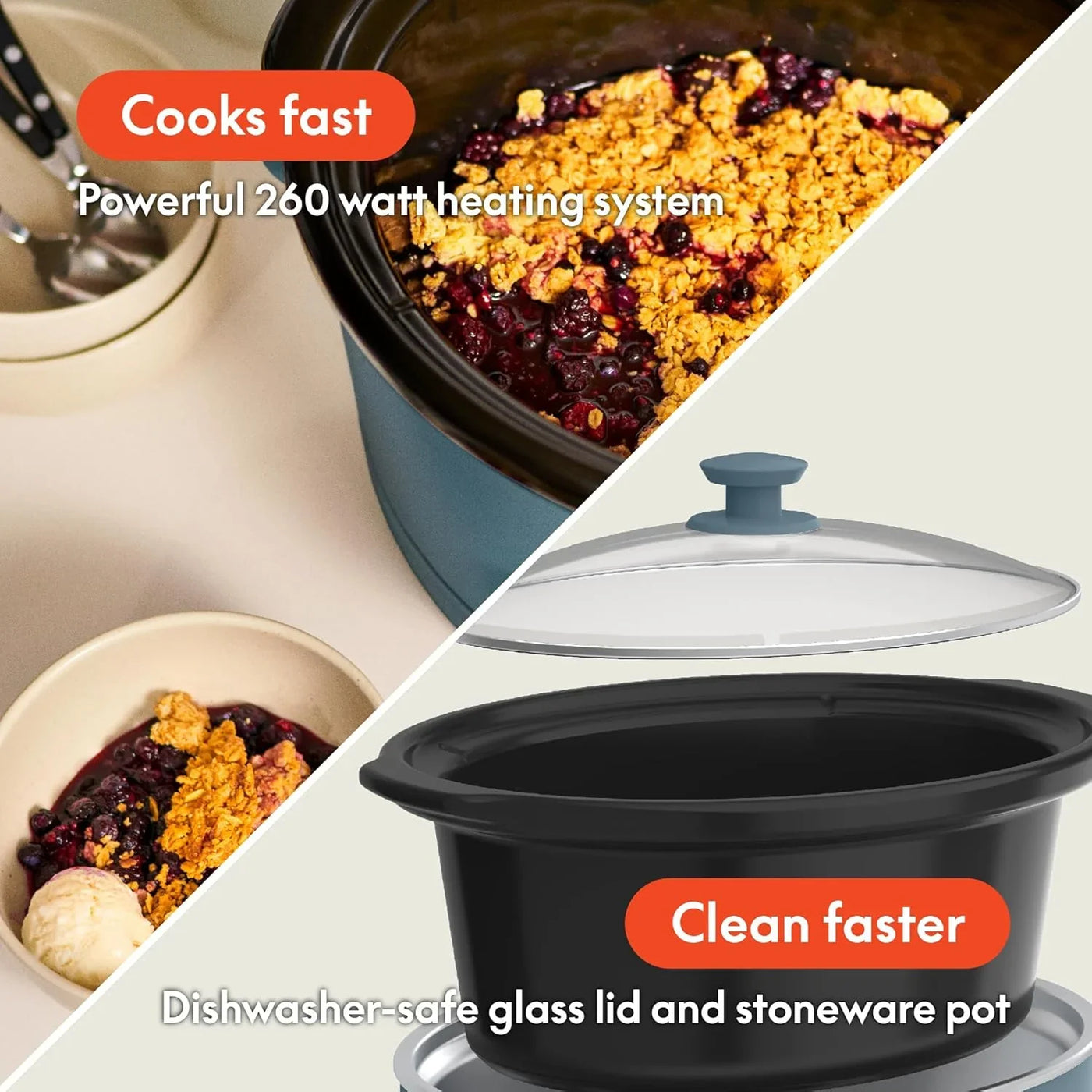 6.0 Qt Programmable Slow Cooker, Ceramic Nonstick Coating, Adjustable Temperature & Cooking Times, Dishwasher Safe Stoneware Pot & Tempered Glass Lid, Tangle Free Cord Wrap, Surf