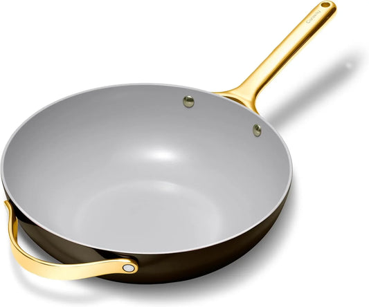 Non-Stick Stir Fry Pan - 12” Wok-Inspired Pan - Free from Forever Chemicals - High-Sloped Walls - Stainless Steel Handles - Black