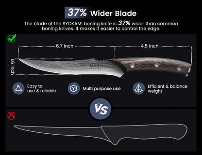 Boning Knife for Meat Cutting, 6.7 Inch Fillet Knife with Wood Handle, High Carbon Razor Sharp Flexible Blade for Deboning, Trimming, Damascus Pattern Full Tang Design, House Warming Gifts