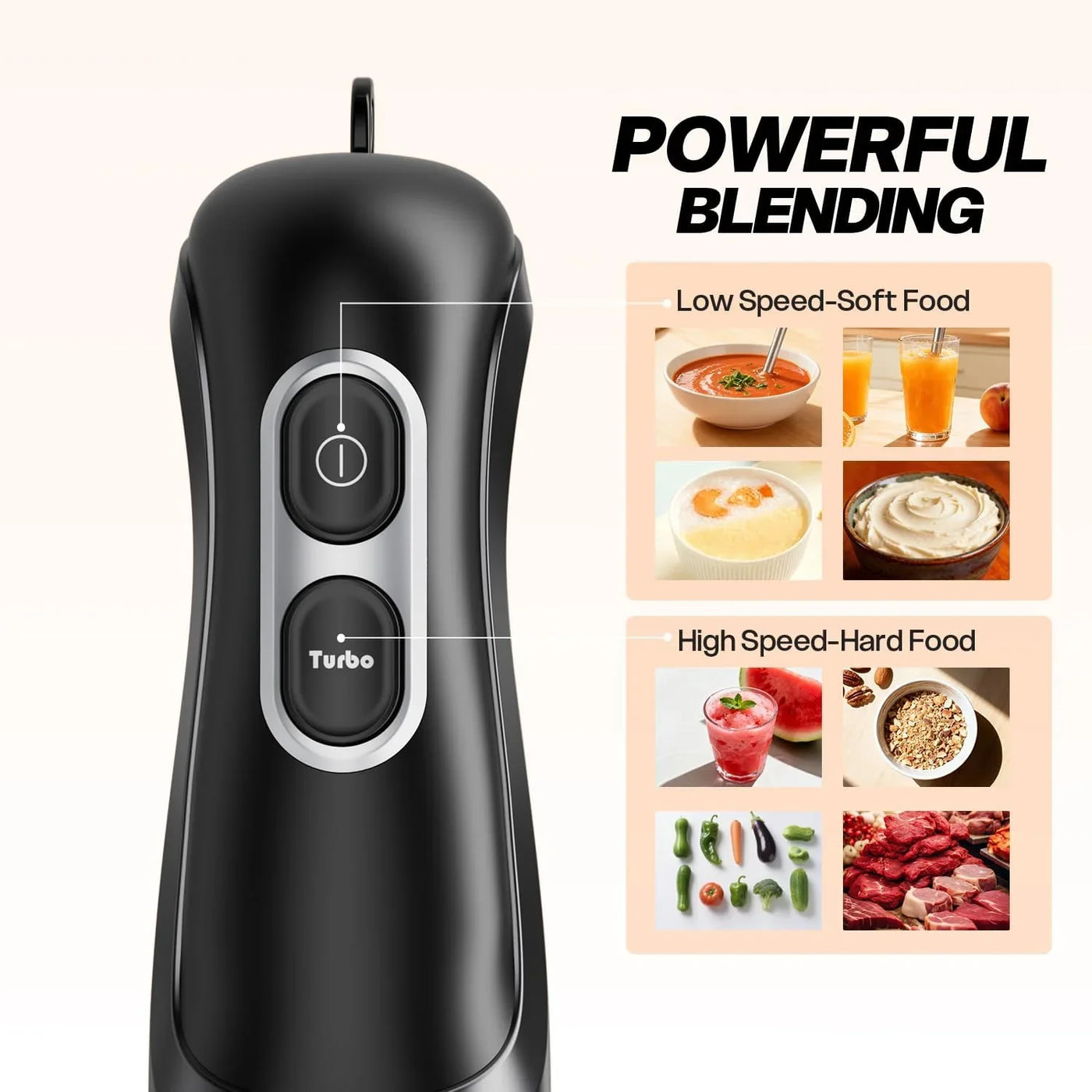 Immersion Blender Handheld, Corded Electric Blenders Portable Stick Mixer with 2 Mixing Speed and Stainless Steel Blades Emulsifier for Effortless Blending Soup, Smoothies, Puree or Baby Food