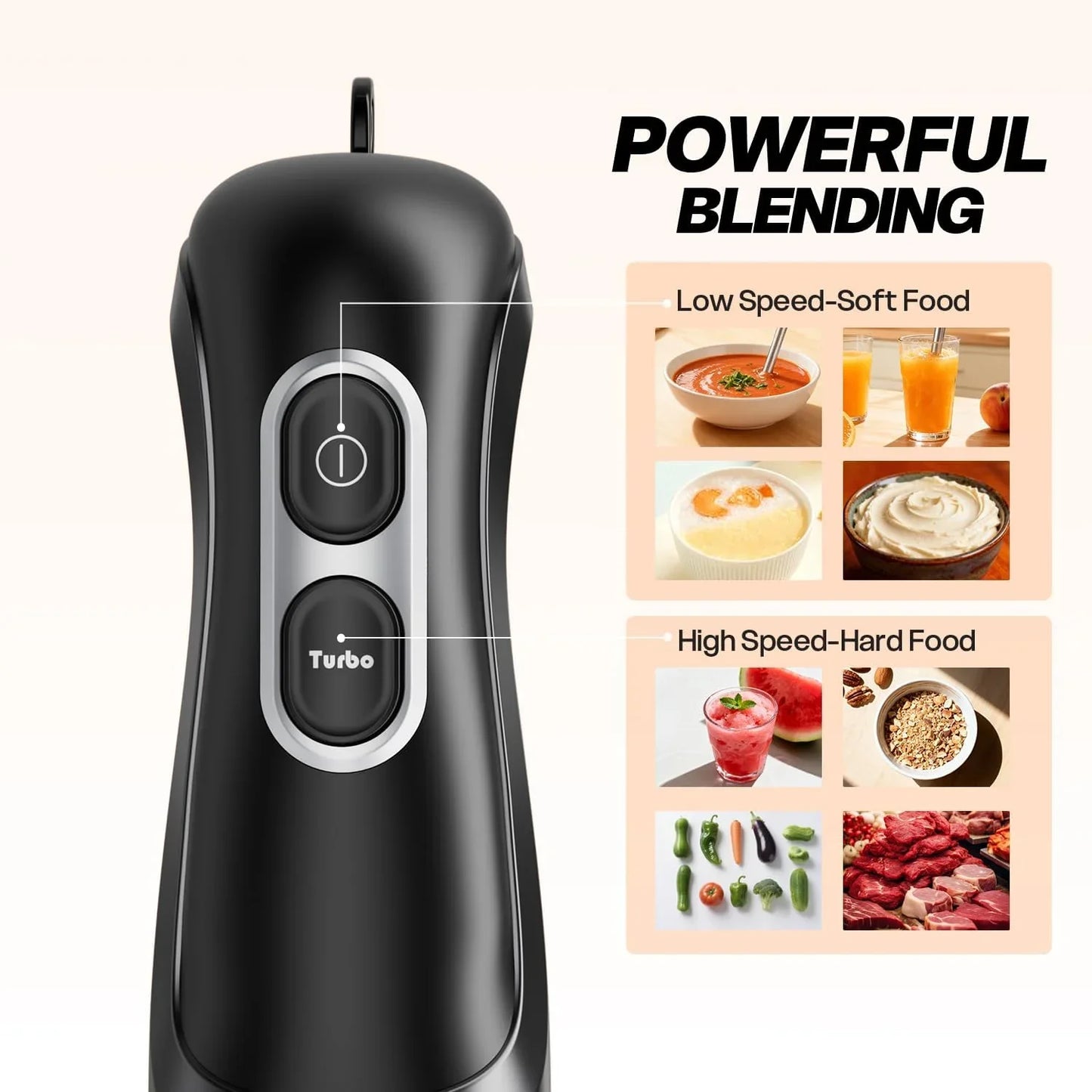 Immersion Blender Handheld, Corded Electric Blenders Portable Stick Mixer with 2 Mixing Speed and Stainless Steel Blades Emulsifier for Effortless Blending Soup, Smoothies, Puree or Baby Food