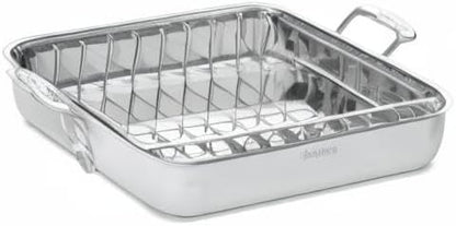 16-Inch Roasting Pan, Induction Compatible Premium Rectangular Roaster Pan with Rack, Stainless Steel Roasting Pan with Rack, Large Capacity, Dishwasher Safe