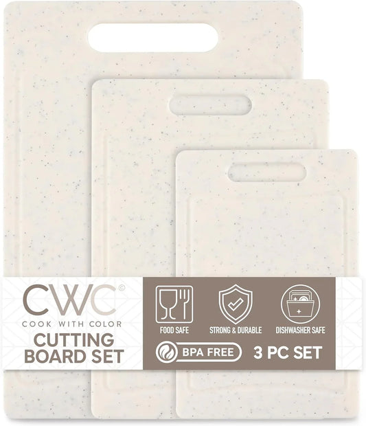 Non-Slip Cutting Board Set – Kitchen Essentials with Easy Grip Handle for Meat, Veggies, and Fruits, 3 Cutting Boards, Speckled White