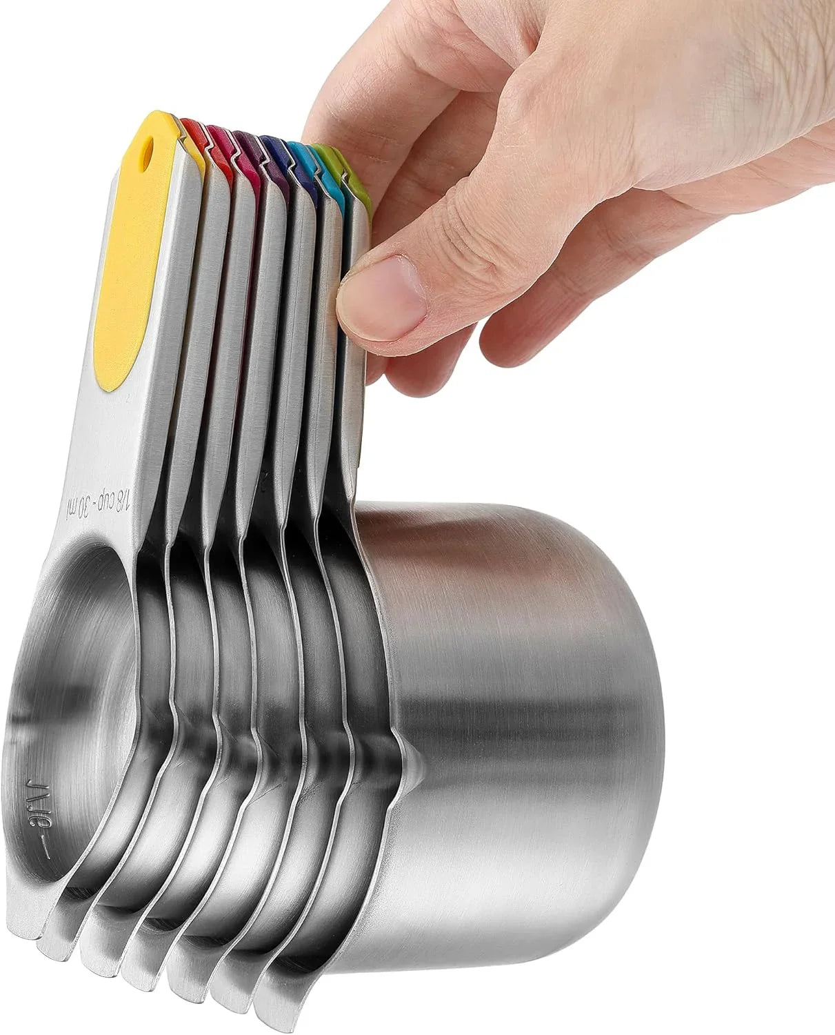Magnetic Measuring Cups & Spoons Set, Patented, Strong N45 Magnets, Heavy Duty Stainless Steel Fits in Spice Jars for Baking & Cooking, BPA Free, Set of 15 with Leveler, Multicolor
