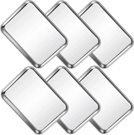Stainless Steel Baking Sheet Pan Set of 6, Cookie Sheet Metal Baking Pan Oven Tray, Cooking Baking Sheet for Toaster Oven, Easy Clean, Dishwasher Safe, 9 X 7 X 1 Inch