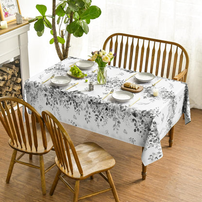 Spring Tablecloth 60×84 Inch Rectangular, Eucalyptus Floral Grey Table Cover for Party Picnic Dinner Decor