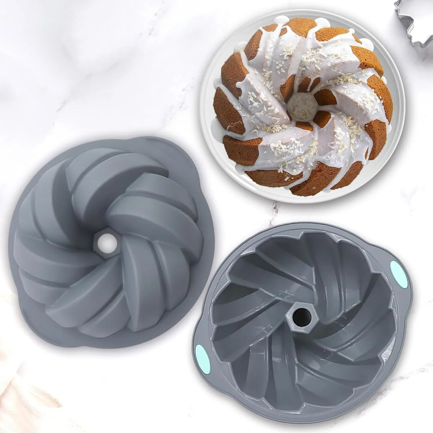 4 Pieces Silicone Fluted Cake Pans, 6/7/8 Cups Tube Baking Pan, Non-Stick Kitchen Oven Baking Pans, Silicone Molds for Homemade Cake, Bread and Jello, Grey