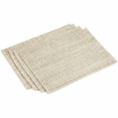 Beige woven placemats for kitchen table settings, durable and stylish for everyday dining